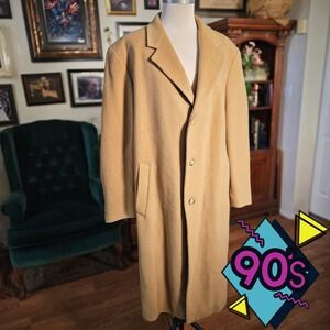 Vintage 90s London Fog Camel Tan Wool Beige Blend Overcoat Mens Topcoat 42R